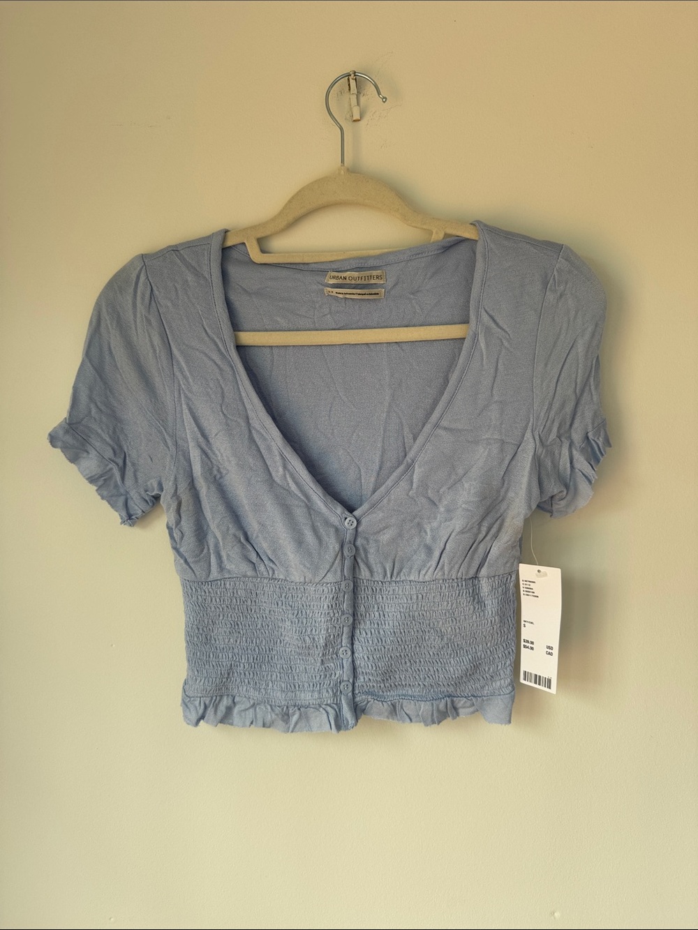 Urban Outfitters Light Blue V-Neck Smocked Crop Top